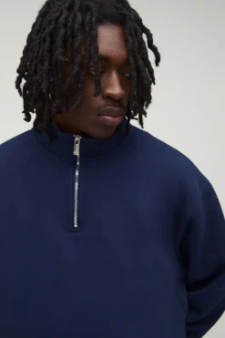 Sweatshirt Essentiel Surdimensionné Col Montant Avec Zip Quart