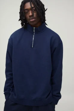 Sweatshirt Essentiel Surdimensionné Col Montant Avec Zip Quart