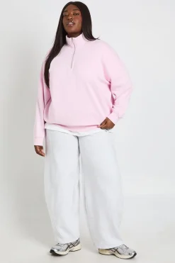 Sweat-shirt Grande Taille Col Montant Demi-zippé Coupe Oversize