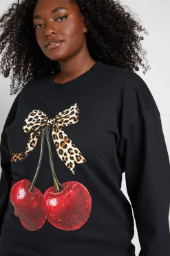 Sweat-shirt Grande Taille Graphique Cerises Nœud Léopard Pailleté
