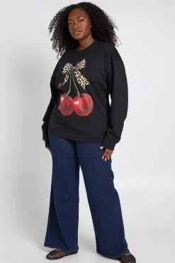 Sweat-shirt Grande Taille Graphique Cerises Nœud Léopard Pailleté