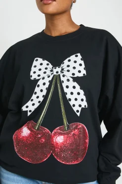 Sweat-shirt Grande Taille À Motif Cerises Avec Nœud À Pois