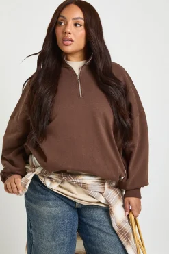 Sweat-shirt Grande Taille Oversize À Demi-zip