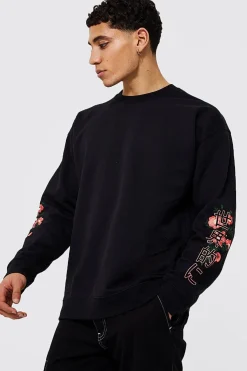 Sweat-shirt graphique floral de dragon surdimensionné