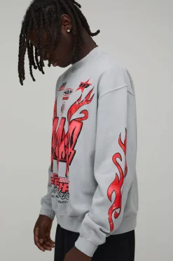 boohooMAN Sweatshirt Gris Délavé Oversize Boxy Moto Col Montant Extended<Homme Sweats À Capuche Et Sweatshirts|Sweats À Capuche Et Sweats