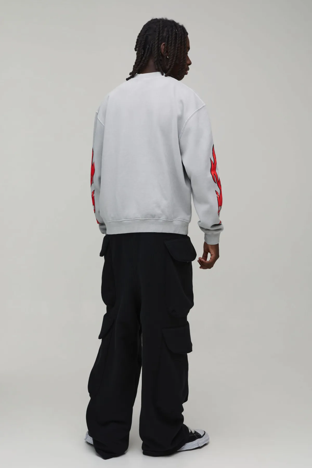 boohooMAN Sweatshirt Gris Délavé Oversize Boxy Moto Col Montant Extended<Homme Sweats À Capuche Et Sweatshirts|Sweats À Capuche Et Sweats