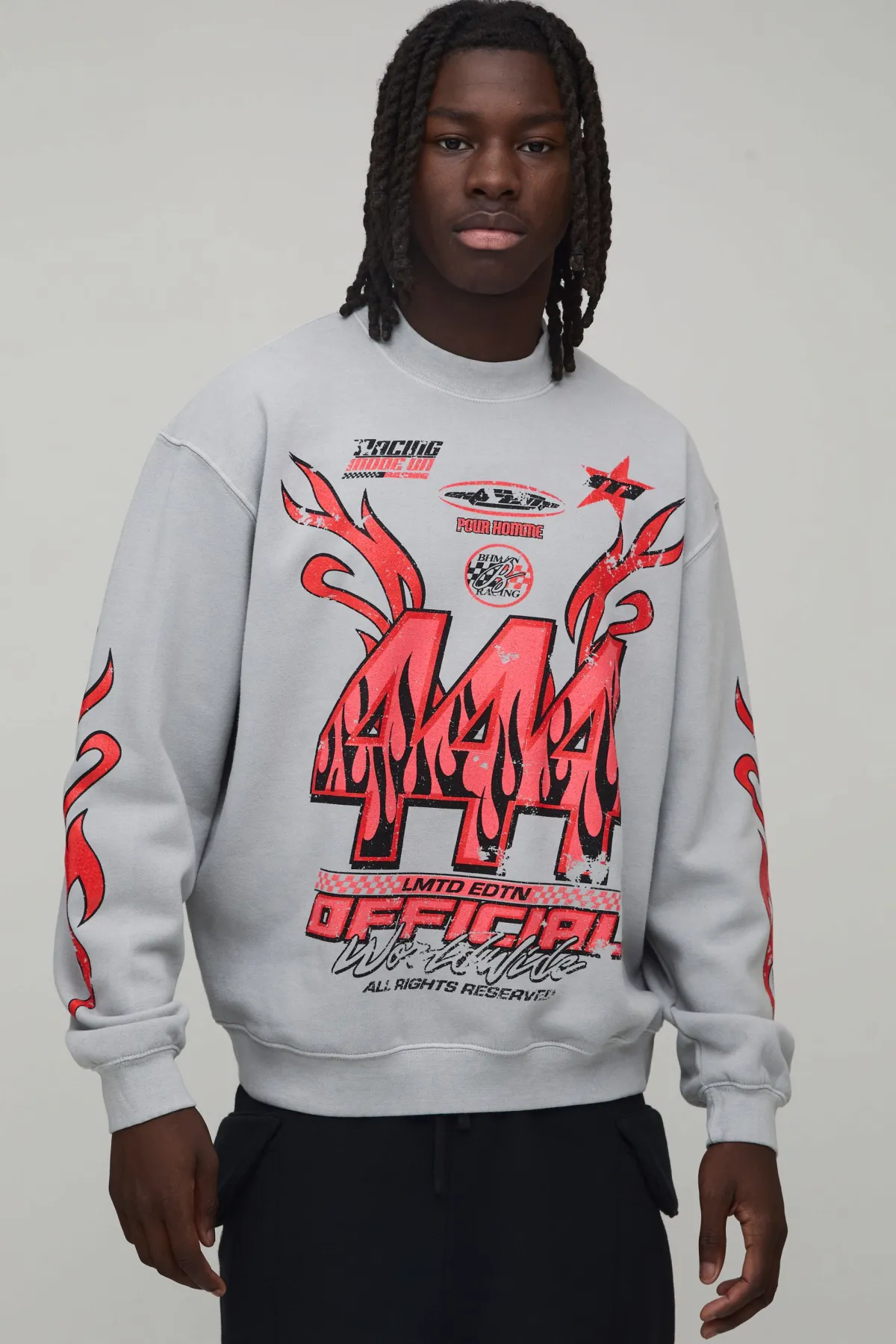 boohooMAN Sweatshirt Gris Délavé Oversize Boxy Moto Col Montant Extended<Homme Sweats À Capuche Et Sweatshirts|Sweats À Capuche Et Sweats
