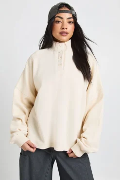 boohoo Sweatshirt Henley à Col Cheminée<Femme Sweats À Capuche Et Sweats|Sweats À Capuche Et Sweatshirts