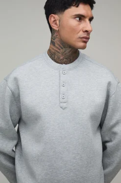 boohooMAN Sweat-shirt Henley Scuba Oversize Boxy Grande Taille<Homme Tout Afficher|Survêtements