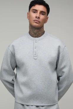 boohooMAN Sweat-shirt Henley Scuba Oversize Boxy Grande Taille<Homme Tout Afficher|Survêtements