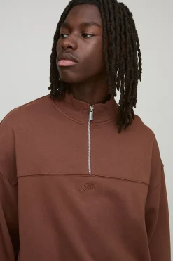 boohooMAN Sweat-shirt homme oversize et boxy en loopback à col entonnoir avec lettrage script brodé<Homme Sweats À Capuche Et Sweatshirts|Sweats À Capuche Et Sweats