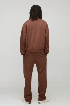 boohooMAN Sweat-shirt homme oversize et boxy en loopback à col entonnoir avec lettrage script brodé<Homme Sweats À Capuche Et Sweatshirts|Sweats À Capuche Et Sweats