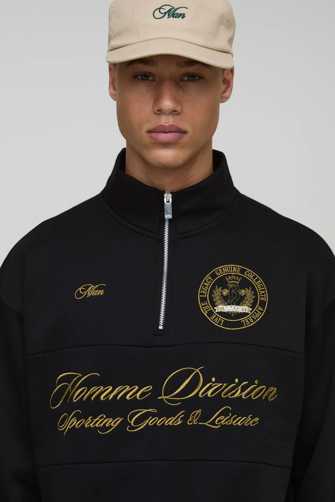 Sweatshirt Homme Tall Oversized Boxy à demi-fermeture éclair et encolure en entonnoir