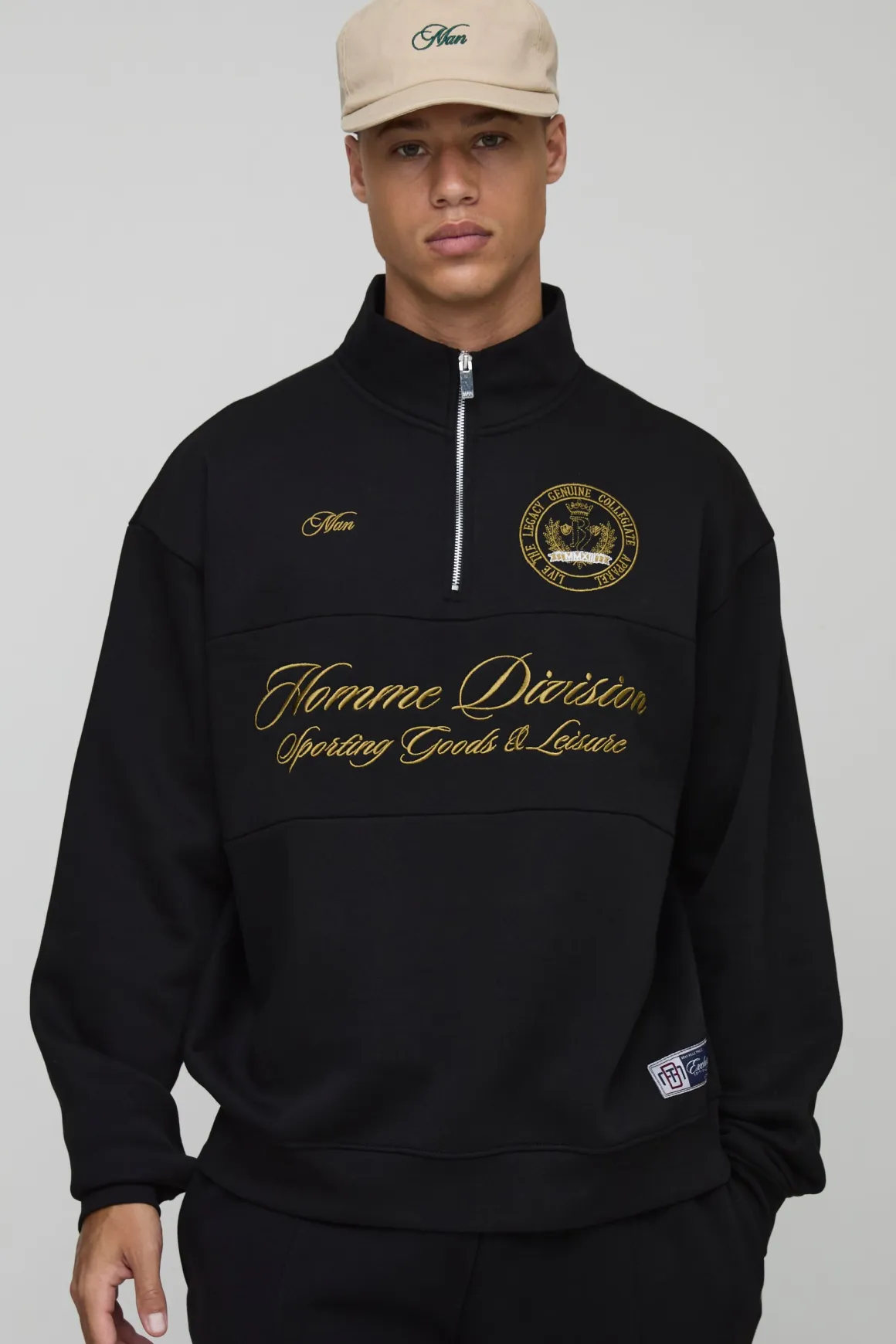Sweatshirt Homme Tall Oversized Boxy à demi-fermeture éclair et encolure en entonnoir