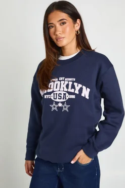 Sweat-shirt Imprimé Brooklyn Effet Délavé