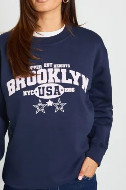 Sweat-shirt Imprimé Brooklyn Effet Délavé