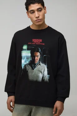 Sweatshirt Imprimé Stranger Things Surdimensionné sous Licence