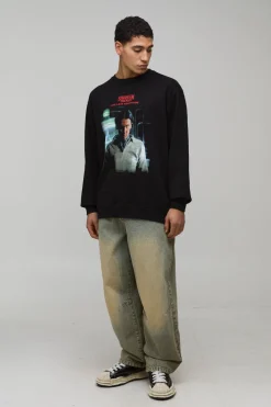 Sweatshirt Imprimé Stranger Things Surdimensionné sous Licence