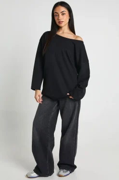 Sweat-shirt Interlock Épaules Dénudées Coupe Longue