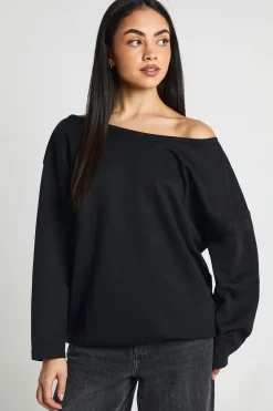 Sweat-shirt Interlock Épaules Dénudées Coupe Longue