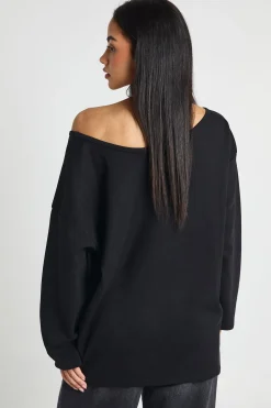 Sweat-shirt Interlock Épaules Dénudées Coupe Longue
