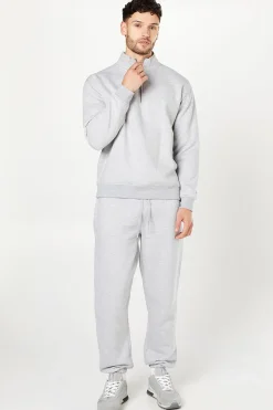 Sweat-shirt Jersey Gris Chiné à Demi-Zip