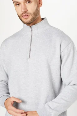 Sweat-shirt Jersey Gris Chiné à Demi-Zip