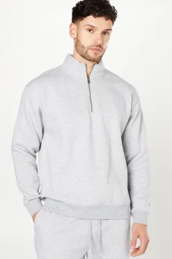 Sweat-shirt Jersey Gris Chiné à Demi-Zip