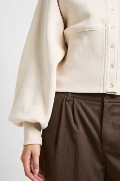 Sweat-shirt à Manches Bouffantes Taille Cintrée avec Boutons-Pression