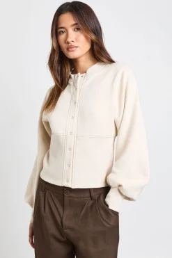 Sweat-shirt à Manches Bouffantes Taille Cintrée avec Boutons-Pression