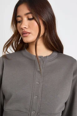 Sweatshirt à Manches Bouffantes Taille Cintrée avec Pressions
