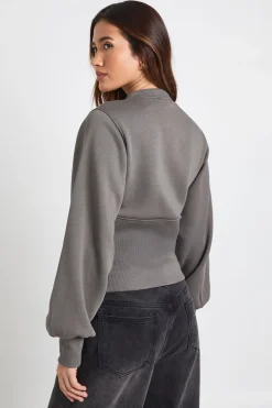 Sweatshirt à Manches Bouffantes Taille Cintrée avec Pressions