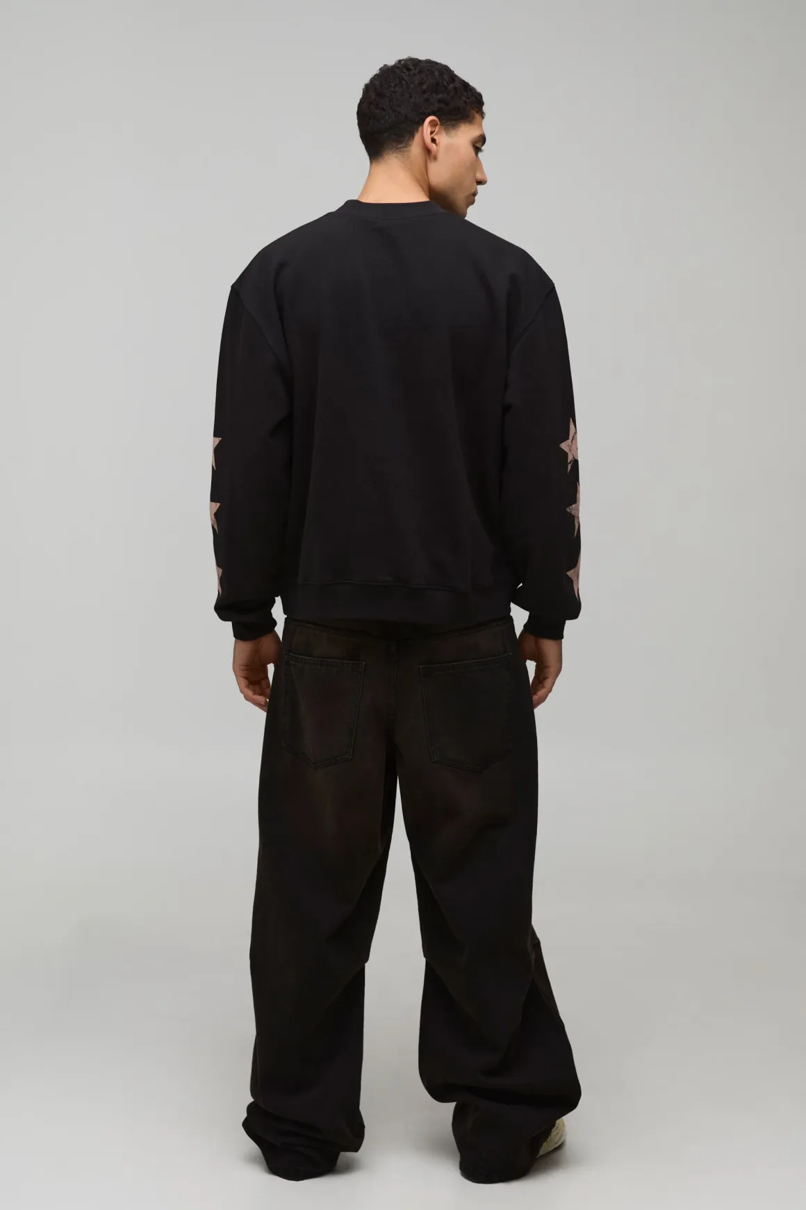 Sweatshirt Noir Oversize Boxy Imprimé Far West Col Rallongé