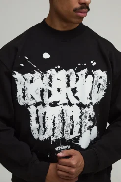 Sweat-shirt Noir Oversize Boxy À Imprimé Graffiti Worldwide