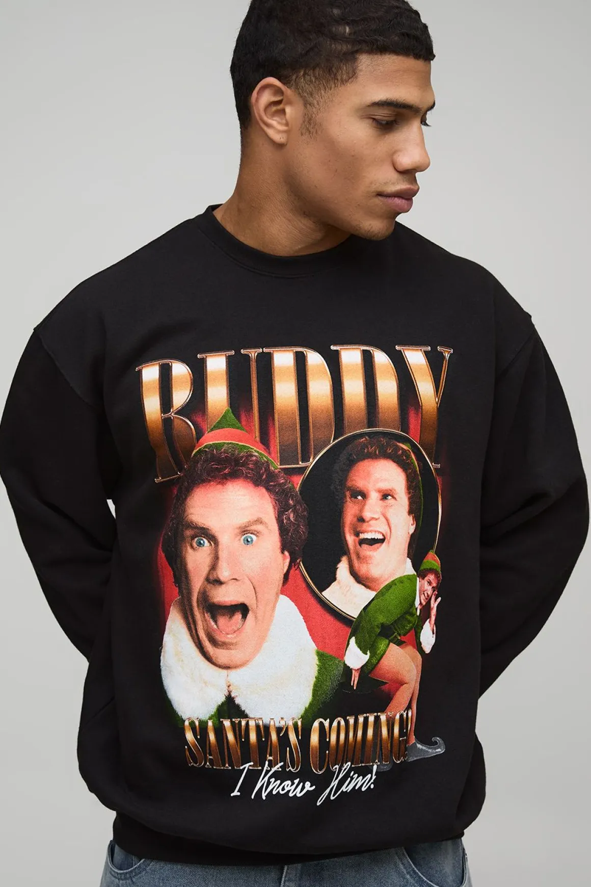 Sweatshirt noir oversize Buddy Elf Noël imprimé sous licence