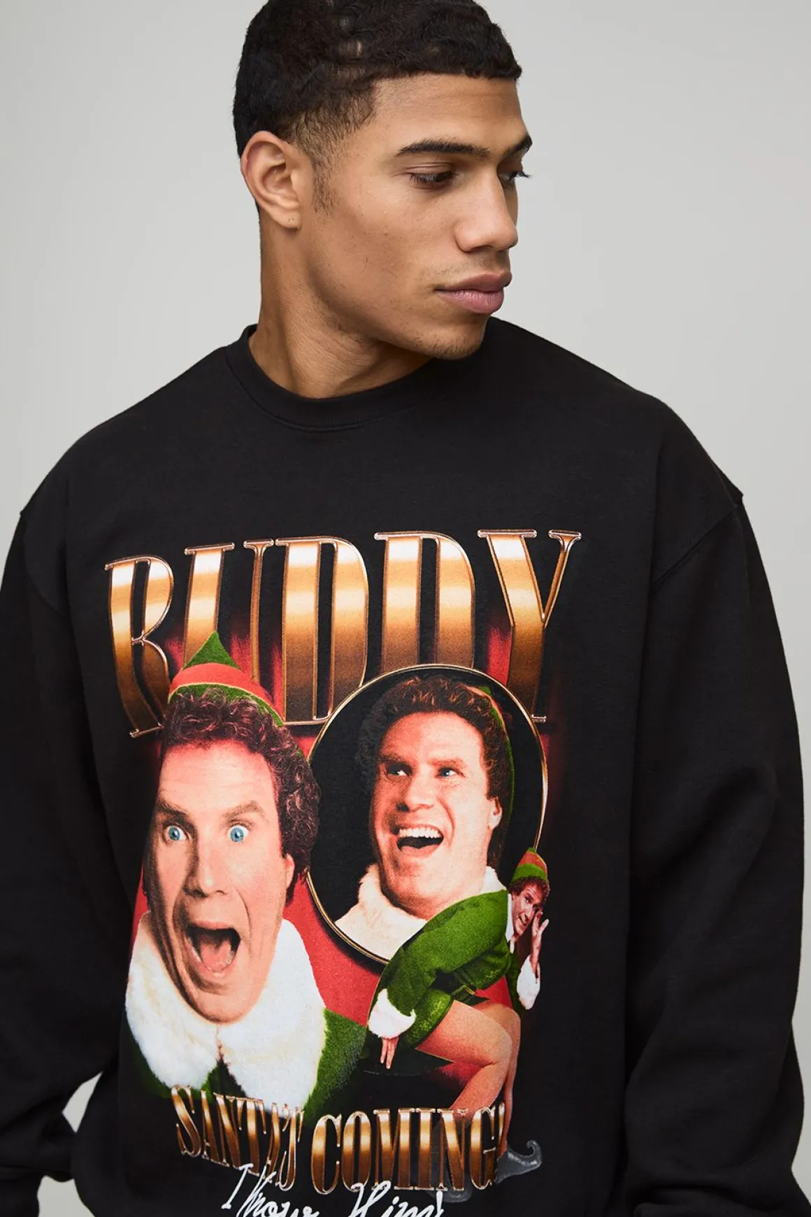 Sweatshirt noir oversize Buddy Elf Noël imprimé sous licence