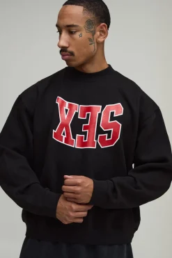 boohooMAN Sweat-shirt Oversize Coupe Boxy À Slogan Imprimé Sex<Homme Sweats À Capuche Et Sweatshirts|Sweats À Capuche Et Sweats
