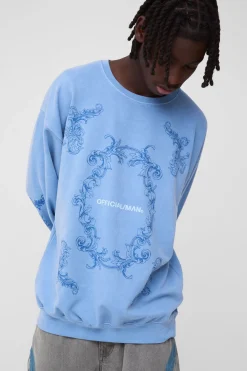 boohooMAN Sweat-shirt Officiel Lavé Oversize à Imprimé Gonflé<Homme Sweats À Capuche Et Sweatshirts|Sweats À Capuche Et Sweats