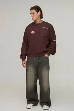 Sweat-shirt Oversize Ample Homme Avec Appliqué Effet Délavé
