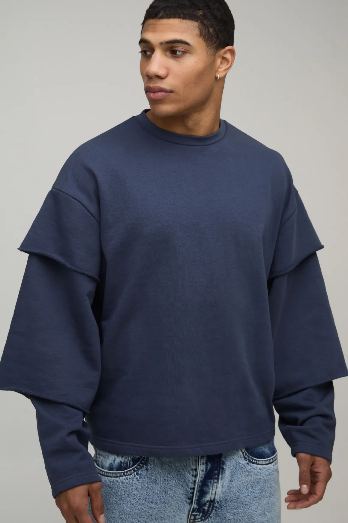 Sweat-shirt Oversize Ample À Triple Fausse Manche En Molleton Lourd Bouclette