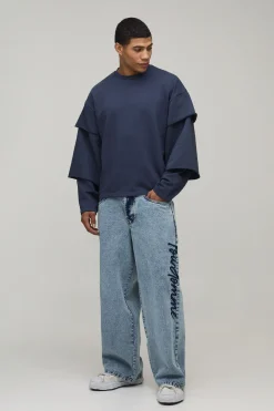 Sweat-shirt Oversize Ample À Triple Fausse Manche En Molleton Lourd Bouclette