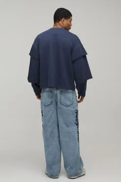 Sweat-shirt Oversize Ample À Triple Fausse Manche En Molleton Lourd Bouclette