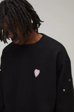 Sweat-shirt Oversize Boxy à Cœur Brodé avec Panneaux