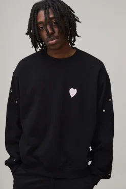 Sweat-shirt Oversize Boxy à Cœur Brodé avec Panneaux