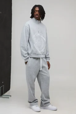 boohooMAN Sweatshirt oversize boxy, de style universitaire varsity, à col entonnoir et zip quart<Homme Sweats À Capuche Et Sweatshirts|Sweats À Capuche Et Sweats