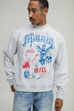 Sweat-shirt Oversize Boxy Gris Cendré Imprimé Doodle Renaissance