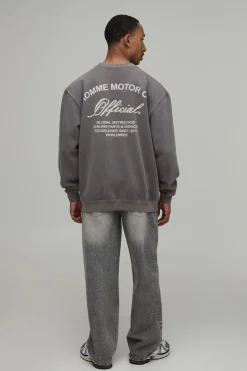 Sweatshirt Oversize Chocolat Délavé Avec Imprimé Moteur