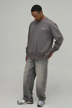 Sweatshirt Oversize Chocolat Délavé Avec Imprimé Moteur