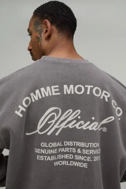 Sweatshirt Oversize Chocolat Délavé Avec Imprimé Moteur