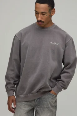 Sweatshirt Oversize Chocolat Délavé Avec Imprimé Moteur